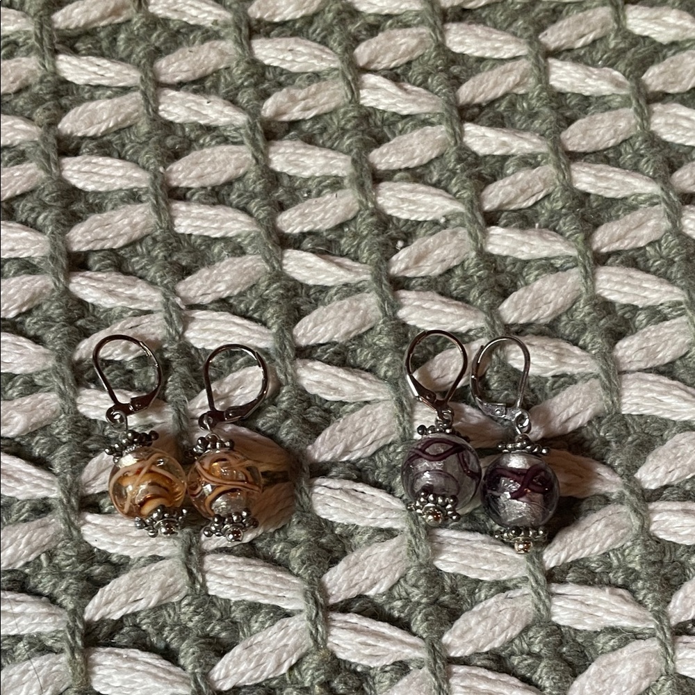 Elegant Silver and Brown Beaded Earrings - 2 sets